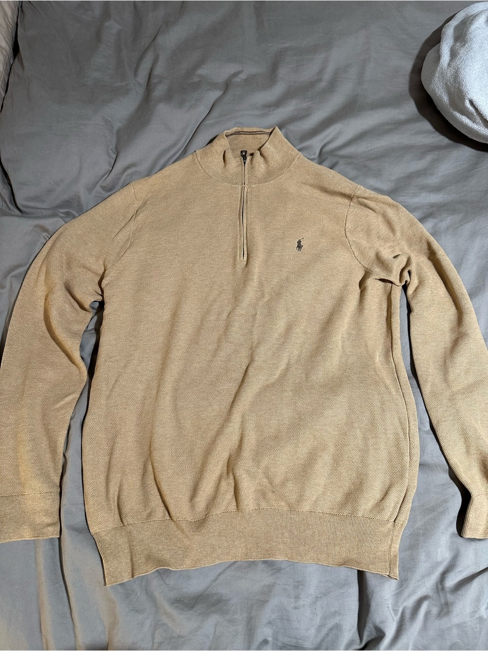 Ralph Lauren Mesh-Knit Cotton Quarter-Zip Sweater XLT Men’s Camel/Beige